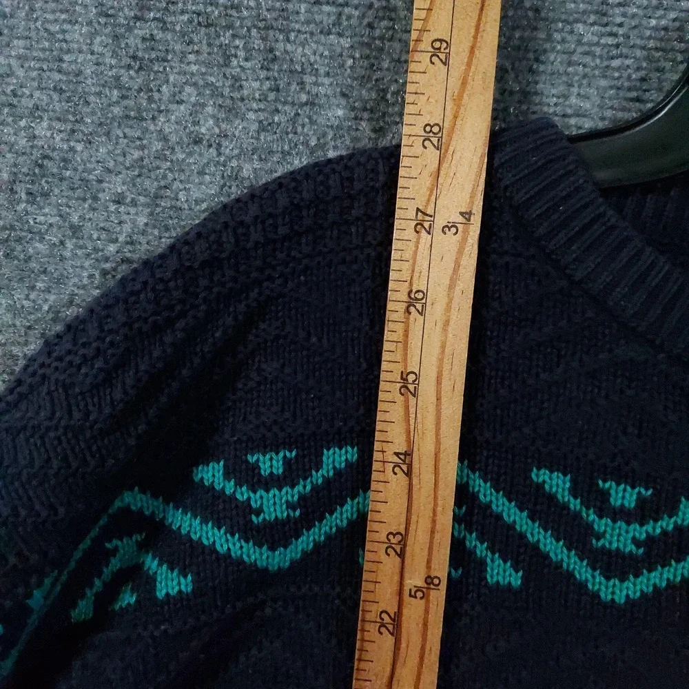 Vintage IZOD Sweater Mens XL Navy Cotton Crewneck Aztec Geometric Knit Made USA